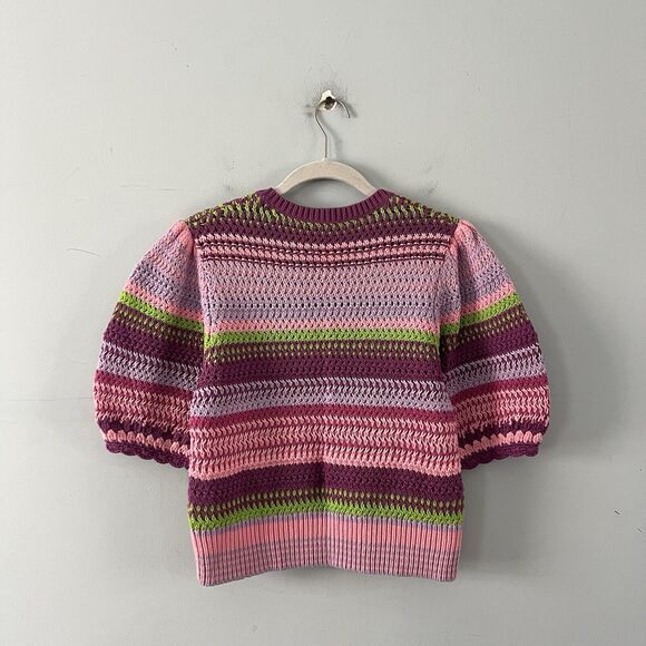 Banjanan Celeste Multi Weave Crochet Short Sleeve Cardigan Sweater - Picture 6 of 9